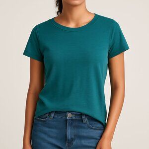 Eileen Fisher Teal Short Sleeve T-Shirt Organic Cotton Size Small NWOT